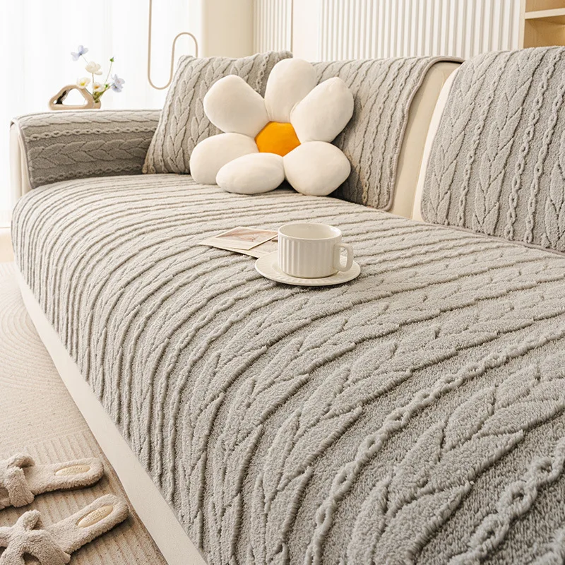 Cream-Style Thickened Soft Fleece Sofa Cushion One-Piece Non-Slip Seat Cover for Fall Winter Cozy Warm Sofa Pad