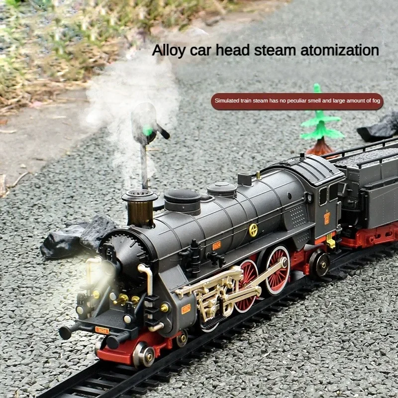 Add Water and Spray Smoke Train Model Steam Locomotive Alloy Head Small Train Electric Toy Set with Multiple Choices