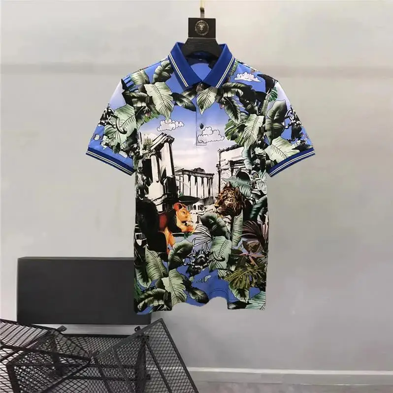 Europe and the United States men's 2024 summer new lapel Short sleeve city landscape print fashion Casual T-shirt