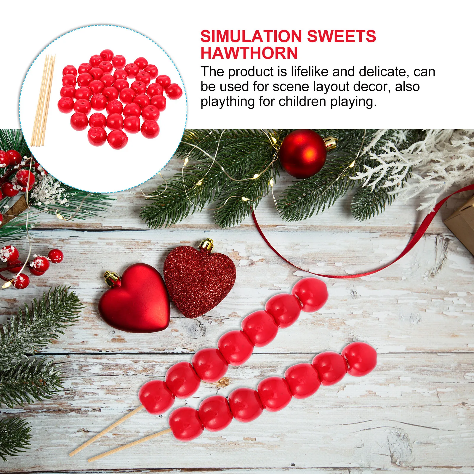 Accesorios de brochetas de hielo artificiales recubiertos de azúcar, aperitivos chinos realistas, decoración de alimentos, accesorios de fotografía, artesanías de Año Nuevo, 5 uds.