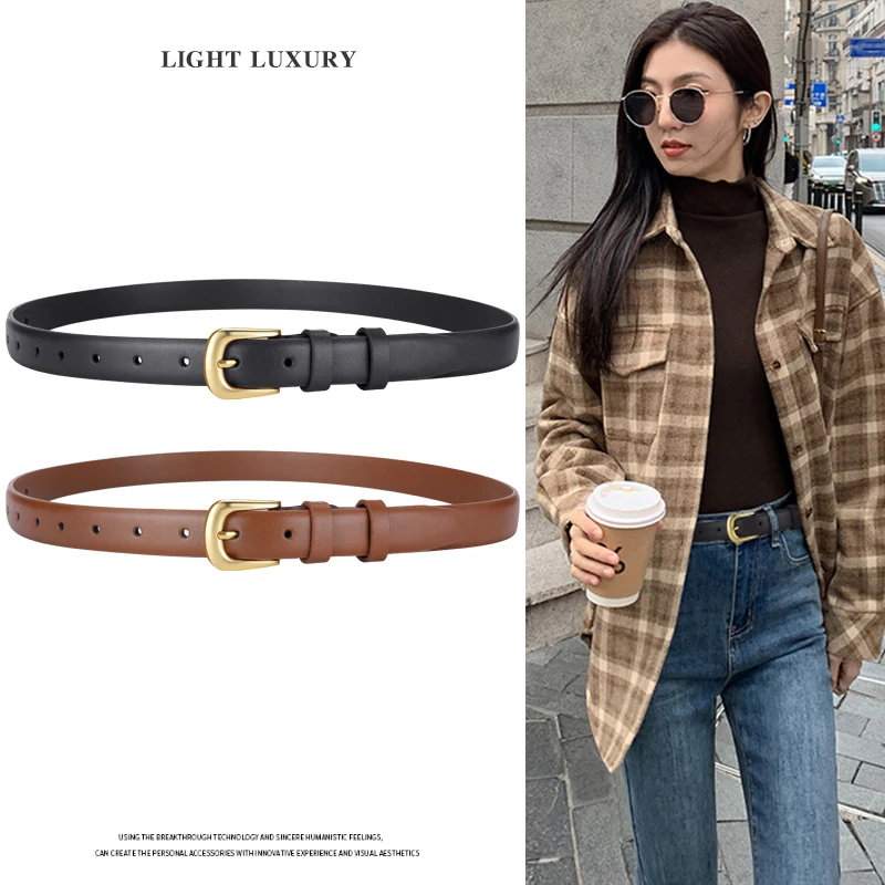 Women's belt fashion pin buckle thin belt real luxury soft belt women with cargo pants jeans windproof belt PU belt