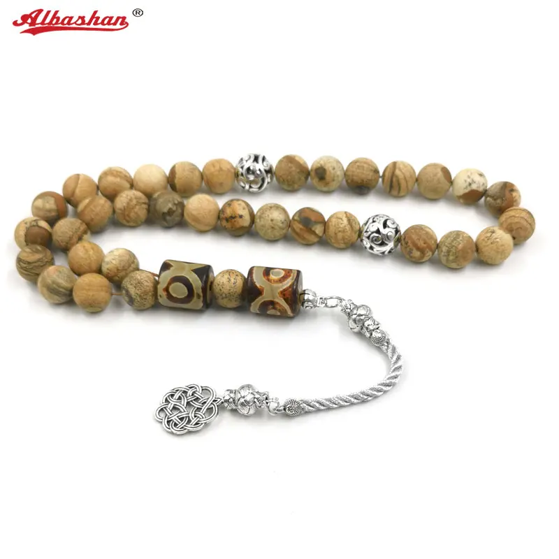 

Tasbih men Natural Jasper stone with Dzi Agates gemstone Muslim prayer beads Tibetan style islamic Saudi arabia Fashion bracelet