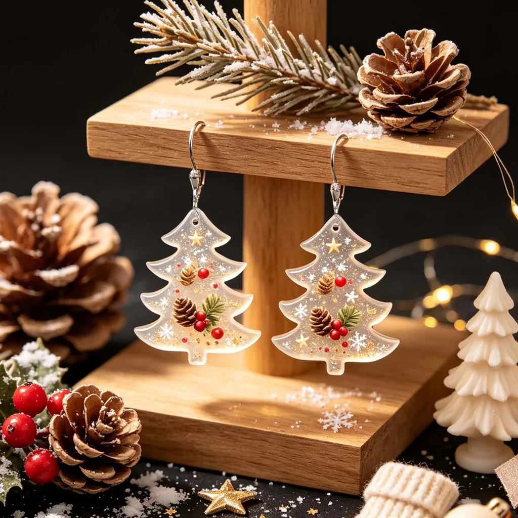 Christmas Tree Silicone Mold Two Cavity Silicone Craft Mold Tree Pendant Mold Compatible With Epoxy Resin For Diy Crafting