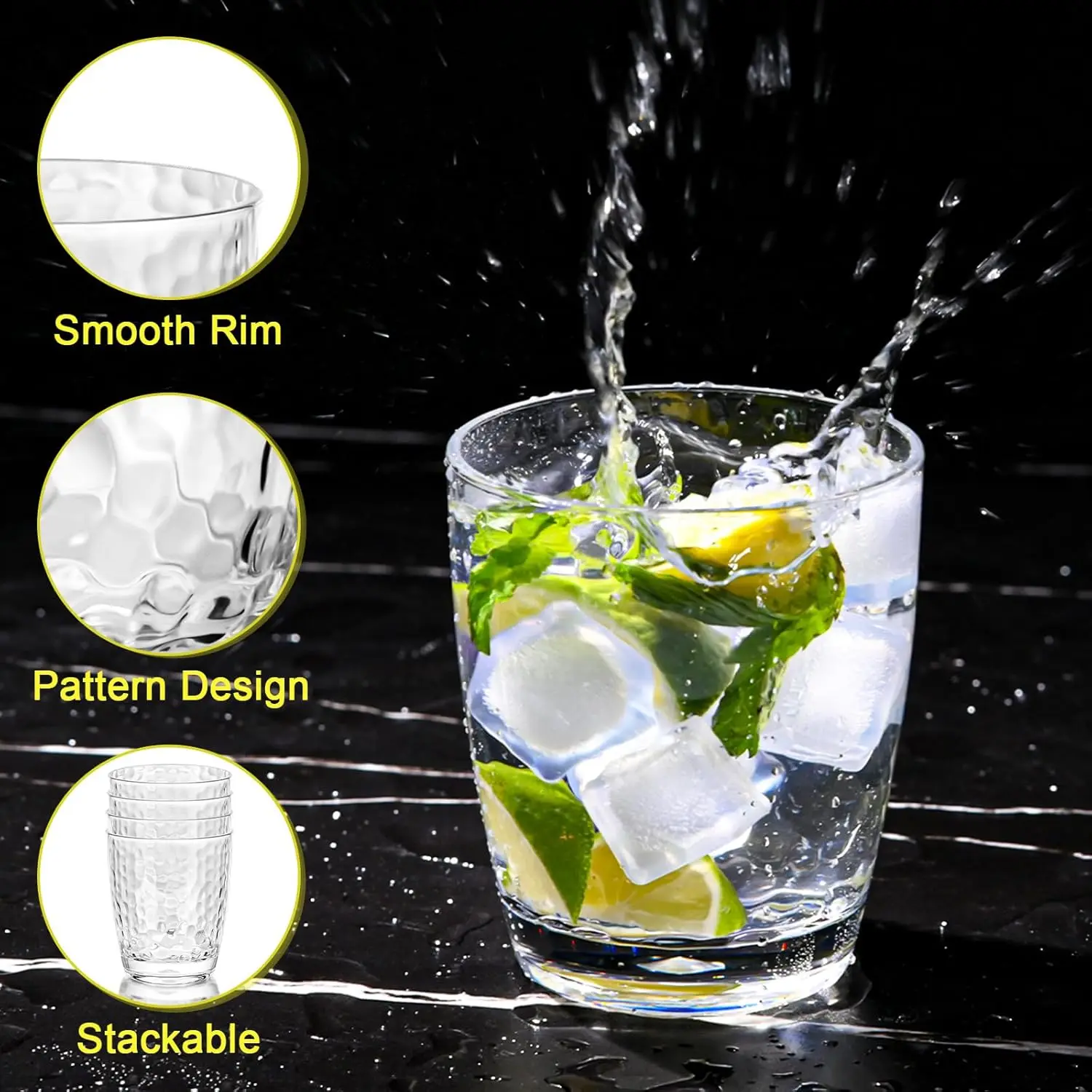 6 copos plásticos dos pces para beber de 14 oz, copos acrílicos com canudo & escova de pp, bpa-livre, copos de água empilháveis, cu claro