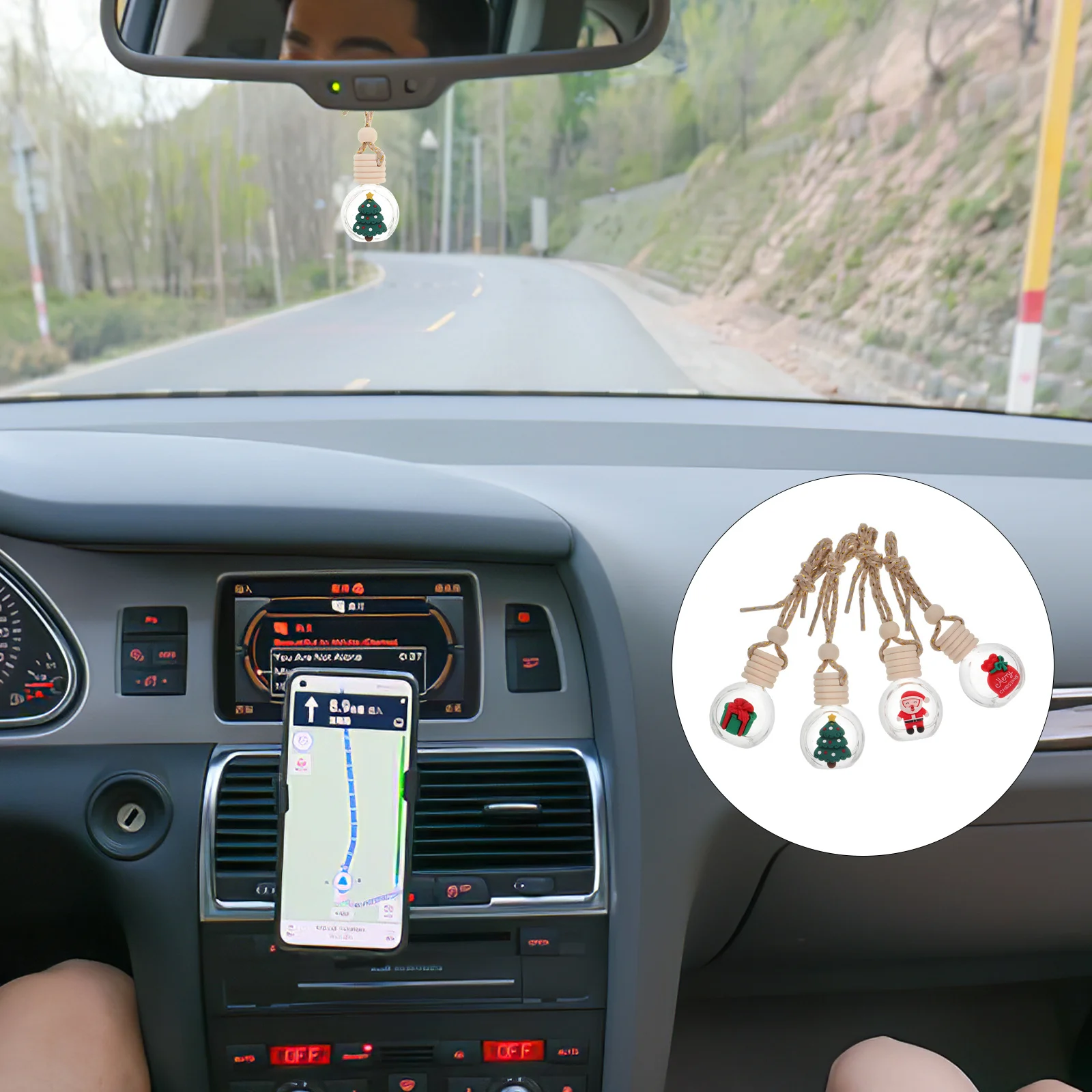 

4Pcs Christmas Car Air Freshener Hanging Ornaments Empty Diffuser Bottles Essential Oil Aromatherapy Car Decor Festival Pendant