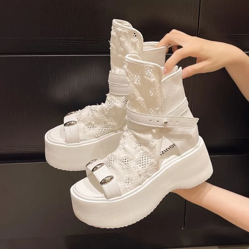 

Роскошные модные женские сандалии на высоком каблуке, дизайнерская обувь на платформе, женские новые трендовые летние туфли-лодочки на молнии, платье Sandalias De Mujer