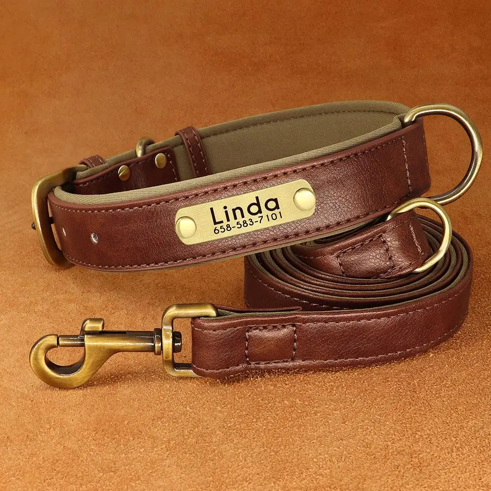 Set aus Hundehalsband und Leine aus PU-Leder, weiches, langlebiges Hundehalsbänder aus schlichtem Leder, 1,5 m Blei, verstellbar, für kleine, mittelgroße Hunde, Mops – Detail 12