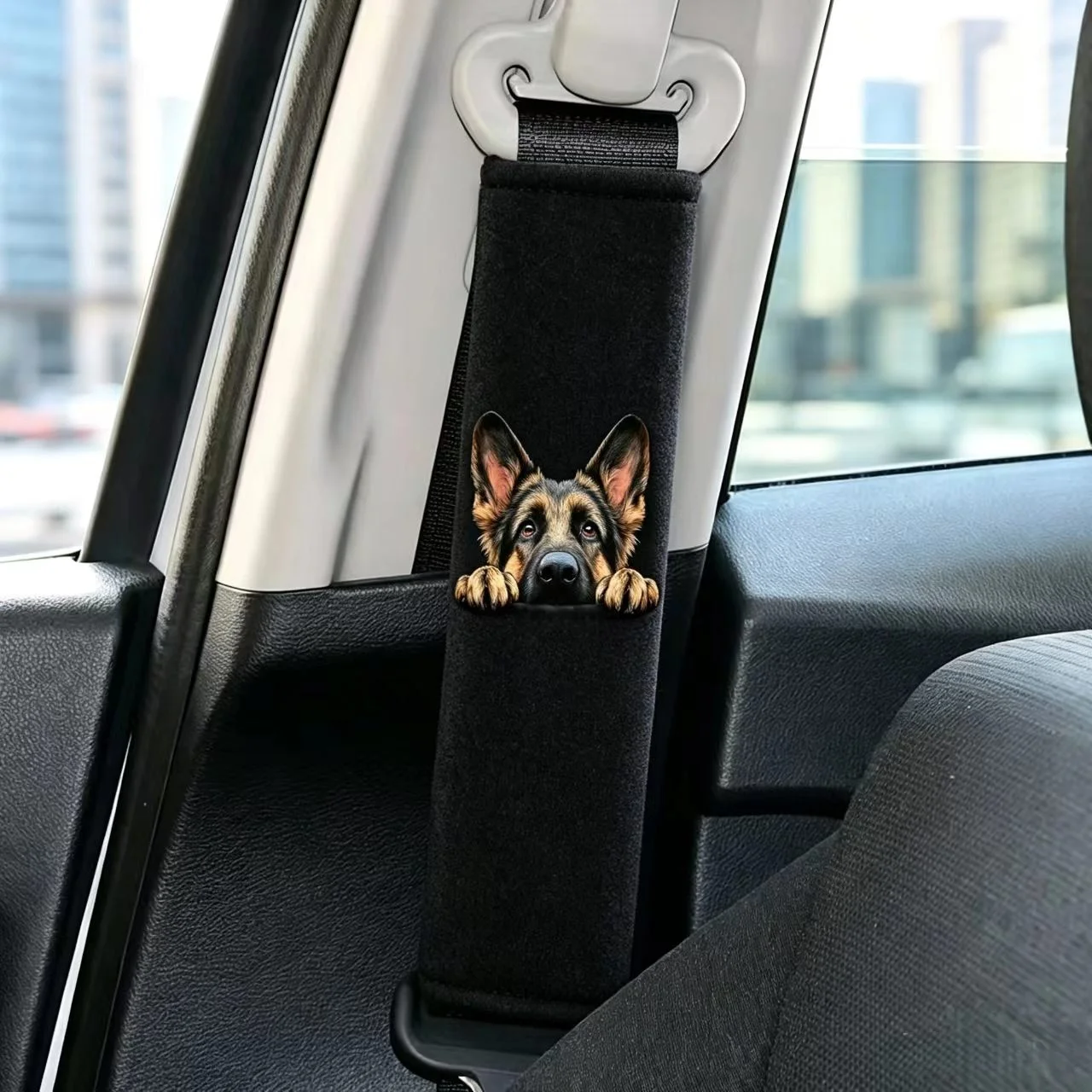 Cute German Shepherd Dog Print Car Seatbelt Cover Soft Plush Seatbelt Shoulder Pad Universal Car Interior Protector Comfortable Car Decoration Accessories