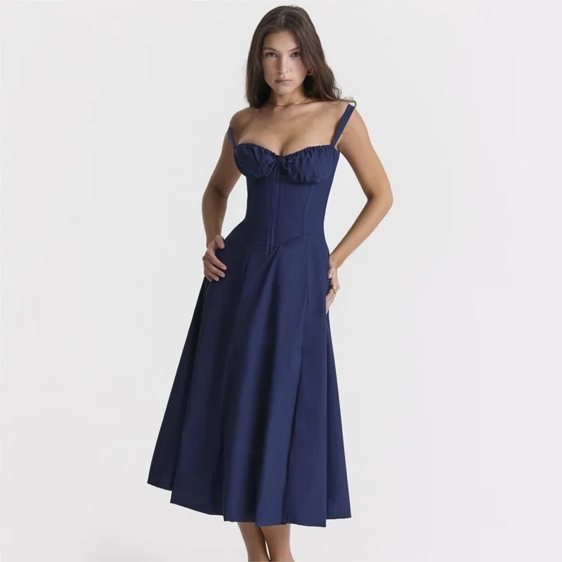 

Summer Elegant Long Dress For Women Sexy One-character Sling Sleeveless Backless Bandage Party Dresses Female Solid Maxi Robe