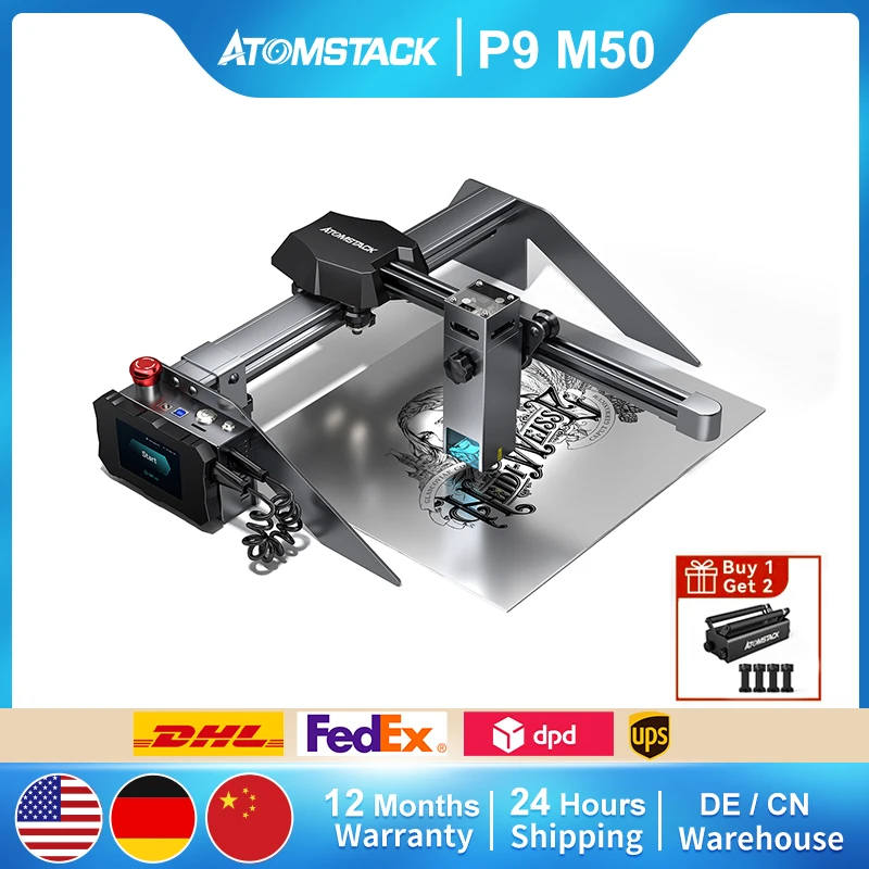 ATOMSTACK-máquina cortadora de grabado láser P9 M50 50W, potencia óptica de 10W, grabado sin conexión, corte de madera y acrílico, enfoque fijo