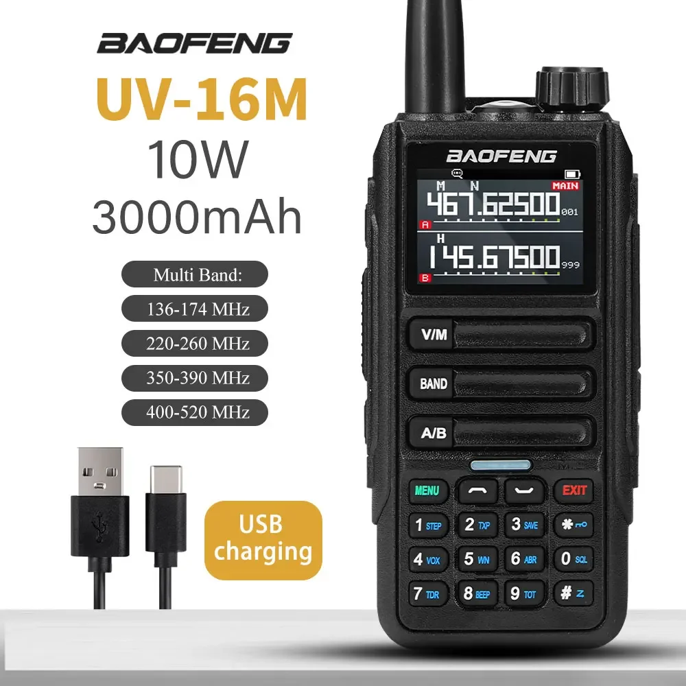 Baofeng UV-16M Walkie Talkie 50km Mulit Band AM FM Waterproof Wireless Frequency Copy VHFUHF High Power Long Range Two Way Radio