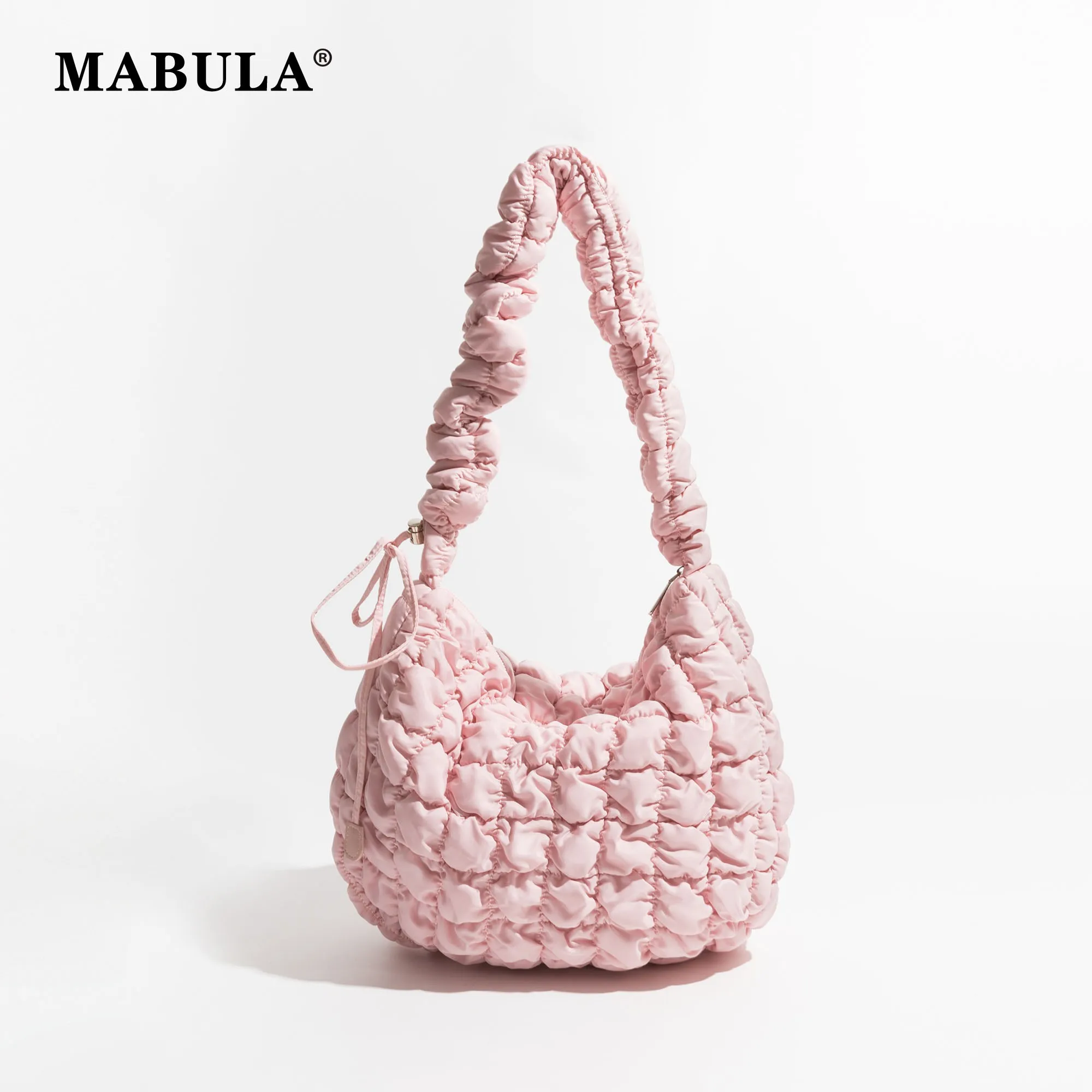 MABULA-Bolso Hobo acolchado de plumón de burbuja para mujer, bolso cruzado de color rosa, bandolera plisada, tendencia