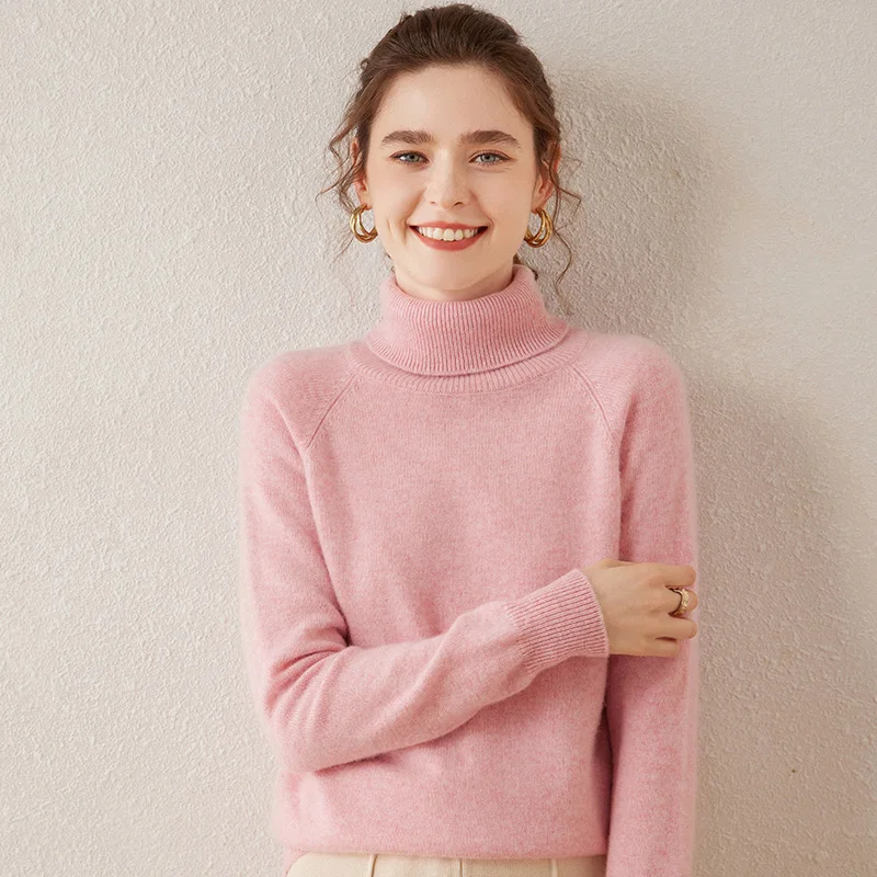 

Autumn Winter Women 100% Cashmere Sweater Classic Casual Soft Thick Warm Pullover Woman High Collar Knitted Base Layer Tops