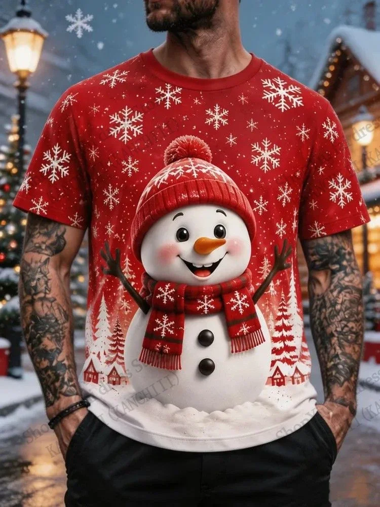 Funny Christmas Santa Claus 3D Print T-shirt Men Women Fashion Short Sleeve Festival Tops Tees Men Clothing Snowman Apparel New