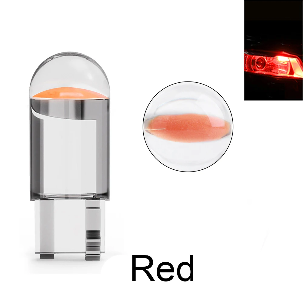 2/10 Stück W5W 194 T10 Glasgehäuse COB LED Autolampe 3000K 6000K Weiß Blau Rot Keilförmige Kennzeichenleuchte Innenraumbeleuchtung