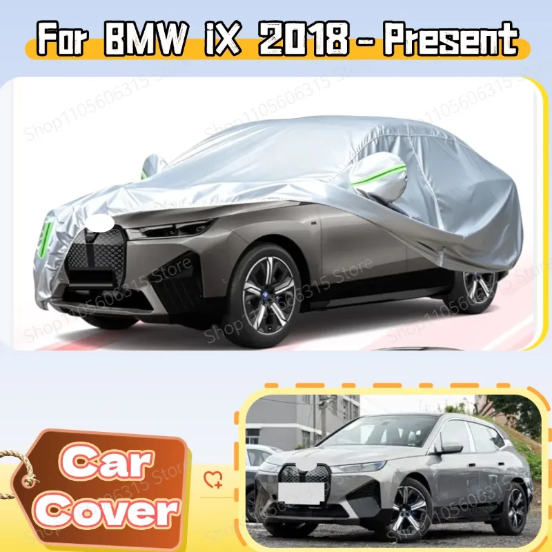 For BMW iX 2018-Present Custom Fit Full Car Cover Silver Coated Fabric Side Zipper Access UV Sun Dust Protection3