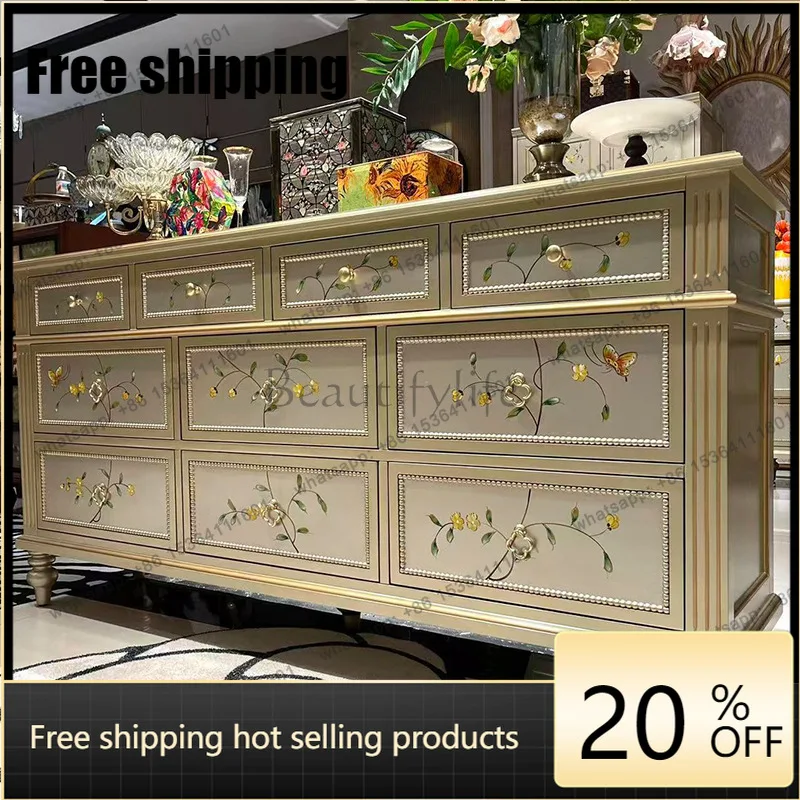jj5  Best Seller Solid Wood Entrance Dining Side Cabinet Bedroom Storage Luxury Living Room European Chest