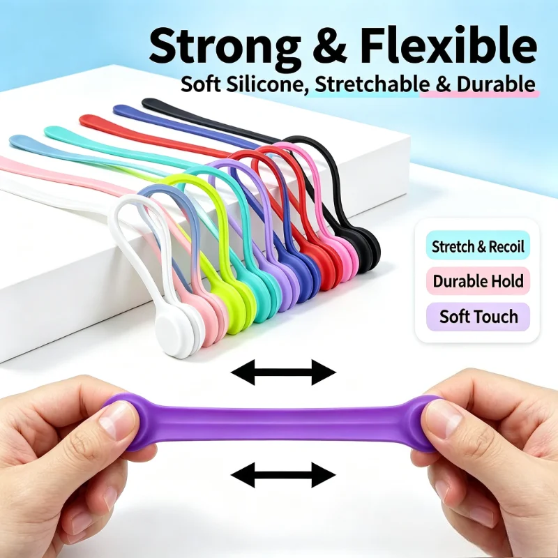 Magnet Silicone Cord Organizer Magnetic Cable Ties Reusable Wire Wraps for Headphone Data Cable Home Office Storage Accessories