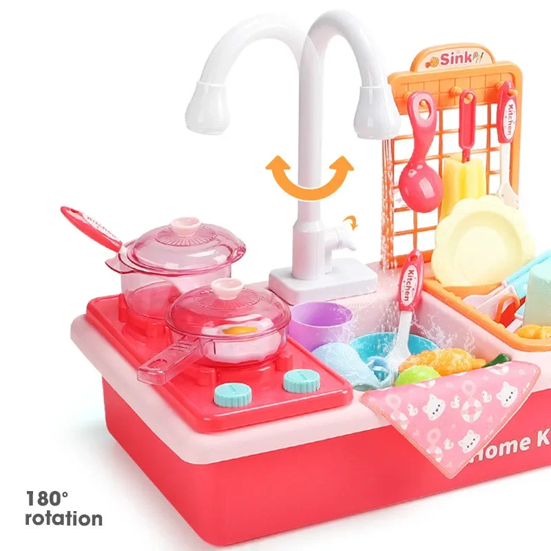 Kitchen Kit for Kids Sink Toys for Children Baby Electric Water Wash Basin Plastic Simulation Dishwasher Pretend Play Gifts