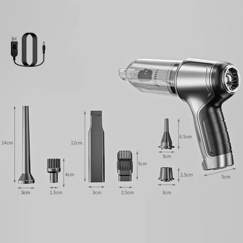 مكنسة كهربائية محمولة للسيارة، منظف لاسلكي محمول، منفضة هواء صغيرة ومضخة يدوية مع شفط قوي 19000Pa، شحن USB