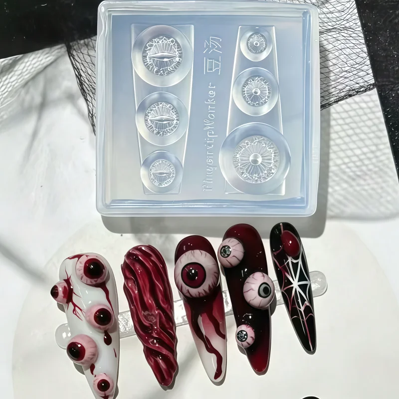 Dunkle Themen-Nagelkunstform, Silikonform für Augapfel-Puppen-Gesicht, 3D-Dekorationen, Krähemasken-Design, Einzelstück, Schönheitswerkzeug – Detail 6