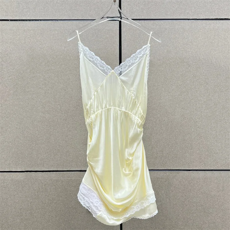 

Women's dress New lace patchwork mini dress for summer 2026 Sexy backless sleeveless short dress Casual suspender party dress