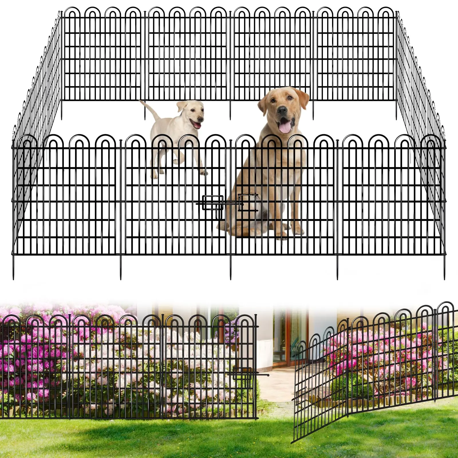 15 Panels Tall Garden Animal Barrier Fence with Gate, 33 in(H) X 36.8 ft(L) No Dig Decorative Garden Fence Outdoor for