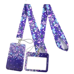 Purple Flowers Art Flowers Plants Fashion Lanyards Bus ID Name Work Card Holder Accessories Decorations Kids Couple Gifts