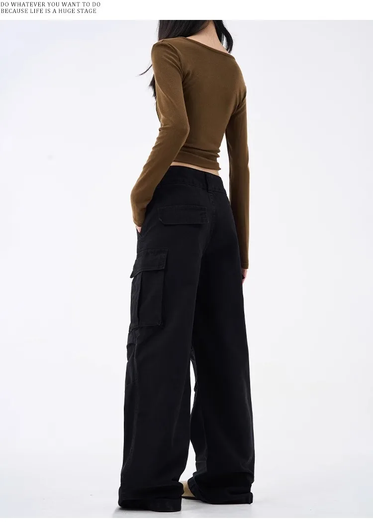 High Street Wide-Leg Casual Women's Cargo Pants Streetwear Summer New Y2k Sweatpants Black Flared Long Pants Gothic Clothing 90s