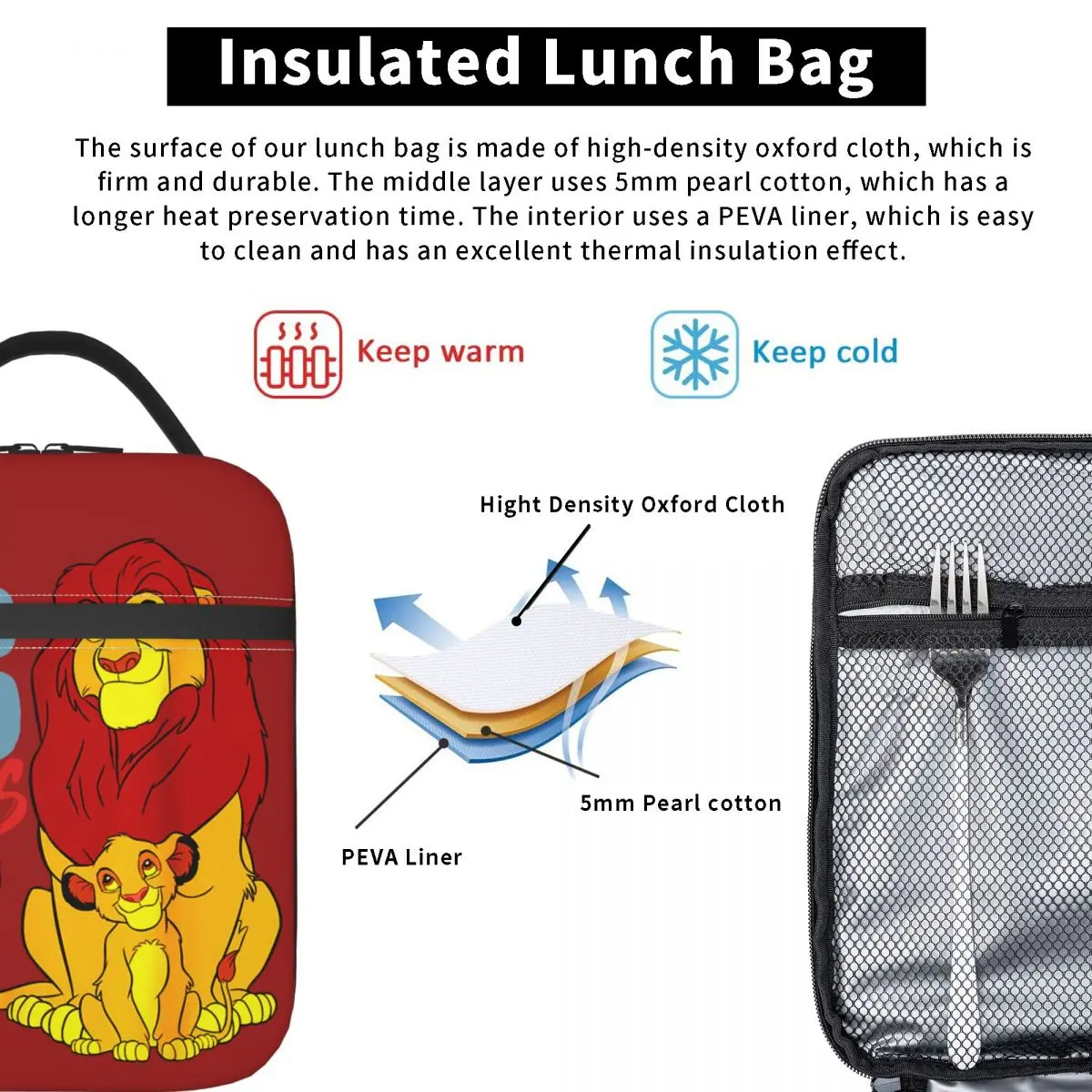 Le Roi Lion Ce papa règles Simba Sacs à déjeuner isolés Sac thermique Conteneur à déjeuner Boîte à déjeuner fourre-tout pour hommes femmes Collège Pique-nique