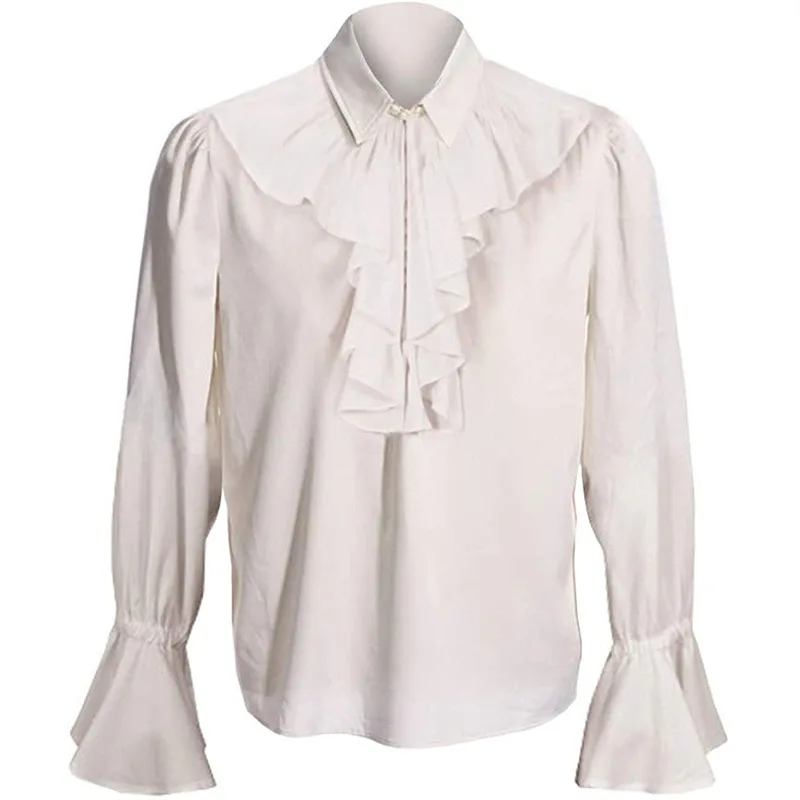 2024 New Men's Stage Performance Dress Solid Color Ruffle Halloween Dress Shirt