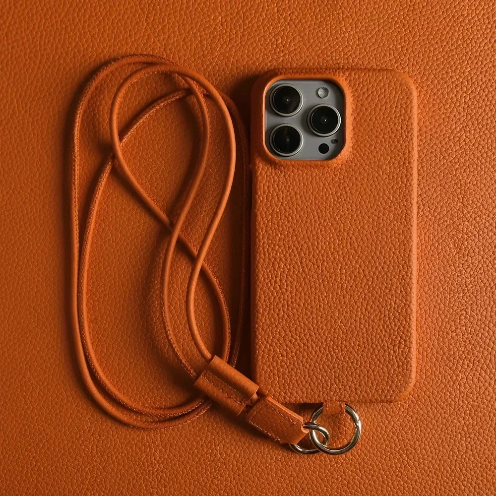 Luxe Koeienhuid Lederen Case Voor iPhone 16 Pro Max 15Pro 11 13 12pro 14Pro 14 Band Crossbody Lanyard telefoon Cover Coque