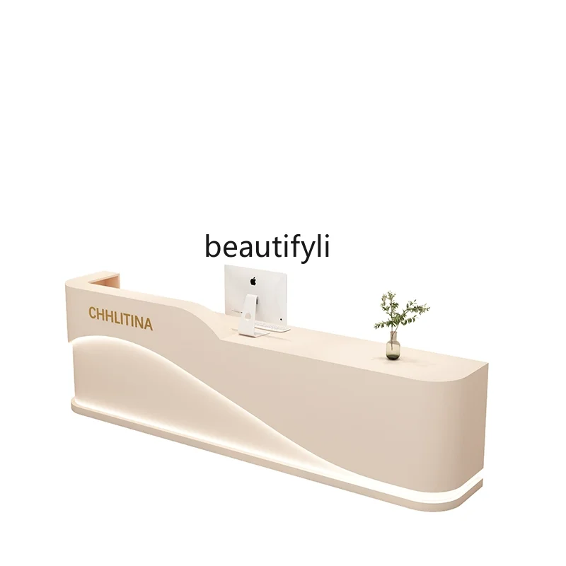 Simple checkout page Light luxury beauty salon Bar counter Clothing store Women's curved store Modern fashion Front desk