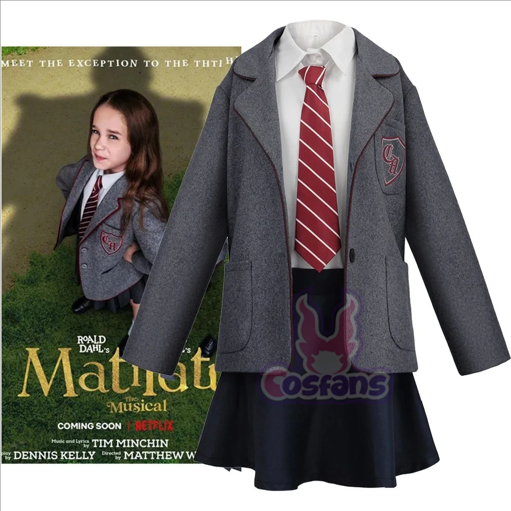 Movie Matilda Cosplay Costume School Uniform Coat Skirt Tie Roald Dahls Matilda the Musical Costume Halloween Suit Girls Women