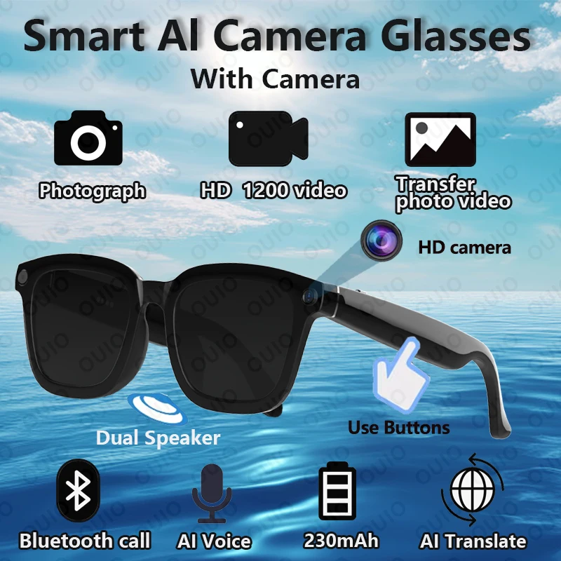 

New AI Smart Glasses Men Women With Aluminum Frames Camera 1200 HD Video Recording Bluetooth Call AI Translation Smart Glasses