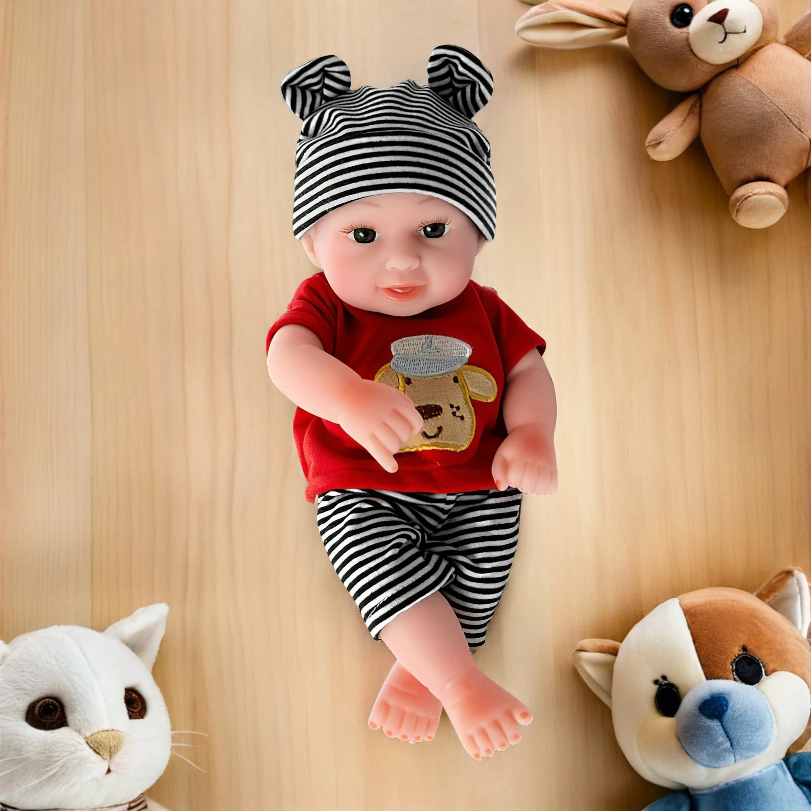 1 مجموعة القطن الطفل دمى الملابس ل 10 بوصة فتاة صبي دمى الزي اكسسوارات دمية دعوى مع قبعة مخططة بانت للأطفال لعب الأدوار