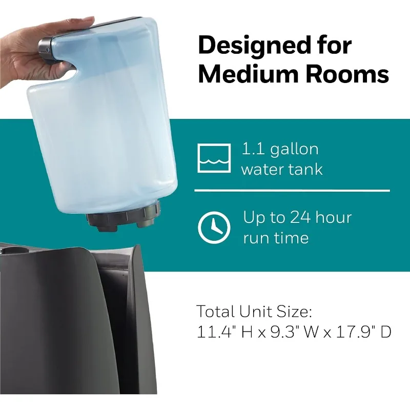 Honeywell-humidificador de humedad fría para habitación mediana, tanque de 1,1 galones, humidificador de humedad Invisible negro para bebés y niños