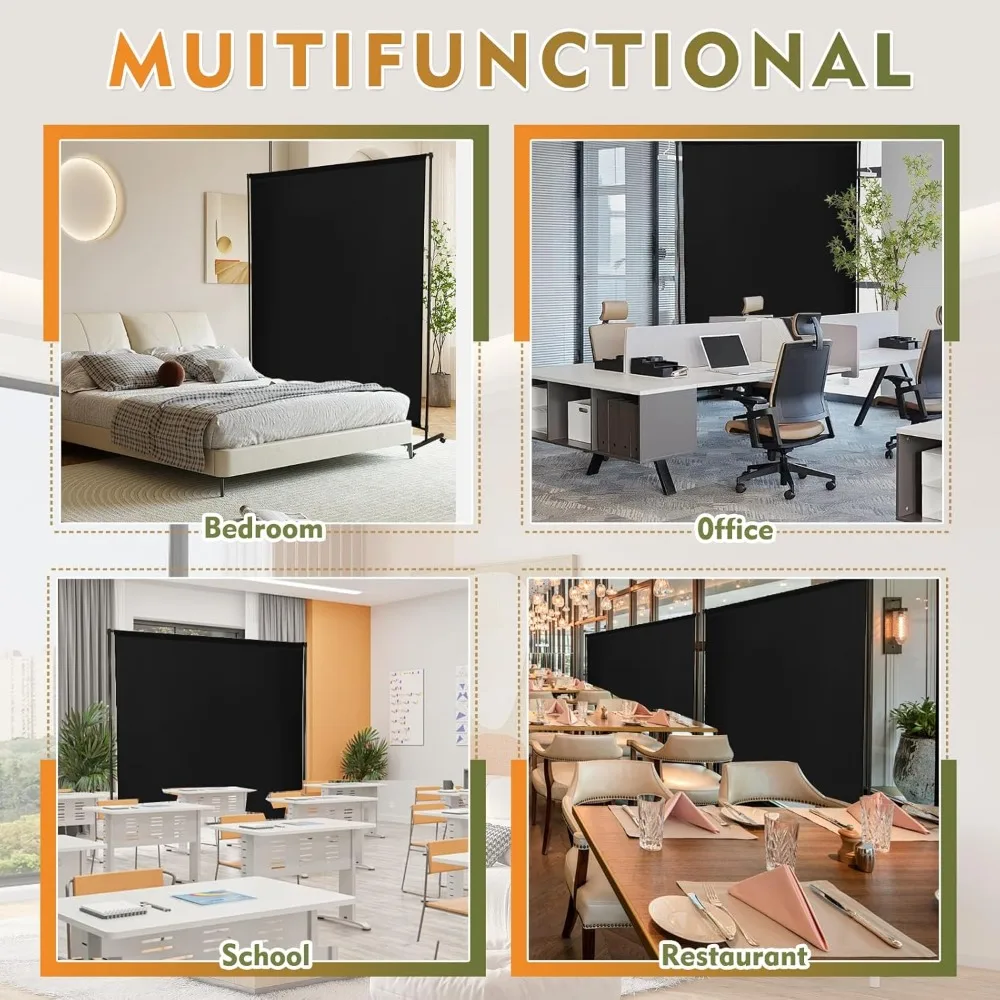 72x72 Inch Room Divider with Lockable Wheels, Adjustable Height Privacy Screen for Home Office Classroom