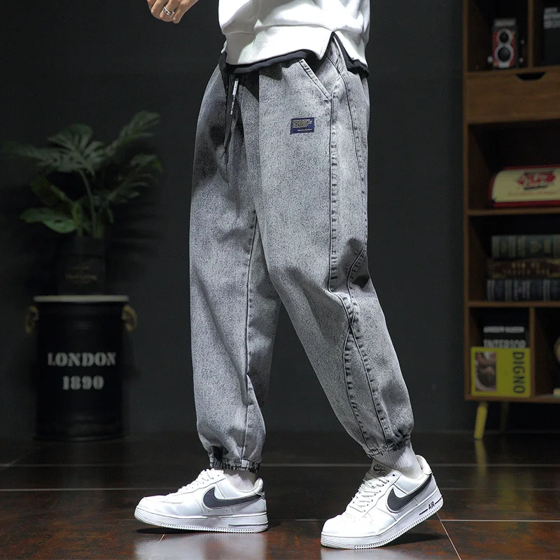 Korean Men's Jeans Spring and Autumn Fashion Versatile Washable Durable Drawstring Sports Pants Outdoor Men's Casual Pants 8xL