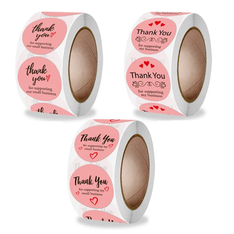 500pcs Round Pink Thank You Stickers Roll Adhesive Label for Small Business Packaging Wedding Party Favors Baby Shower Birthday