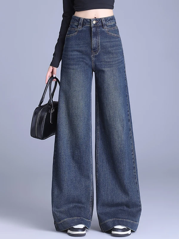 

Ретро-джинсы свободного кроя с высокой талией, женские, удлиненные, с широкими штанинами, повседневные, удобные, износостойкие, для осени и зимы