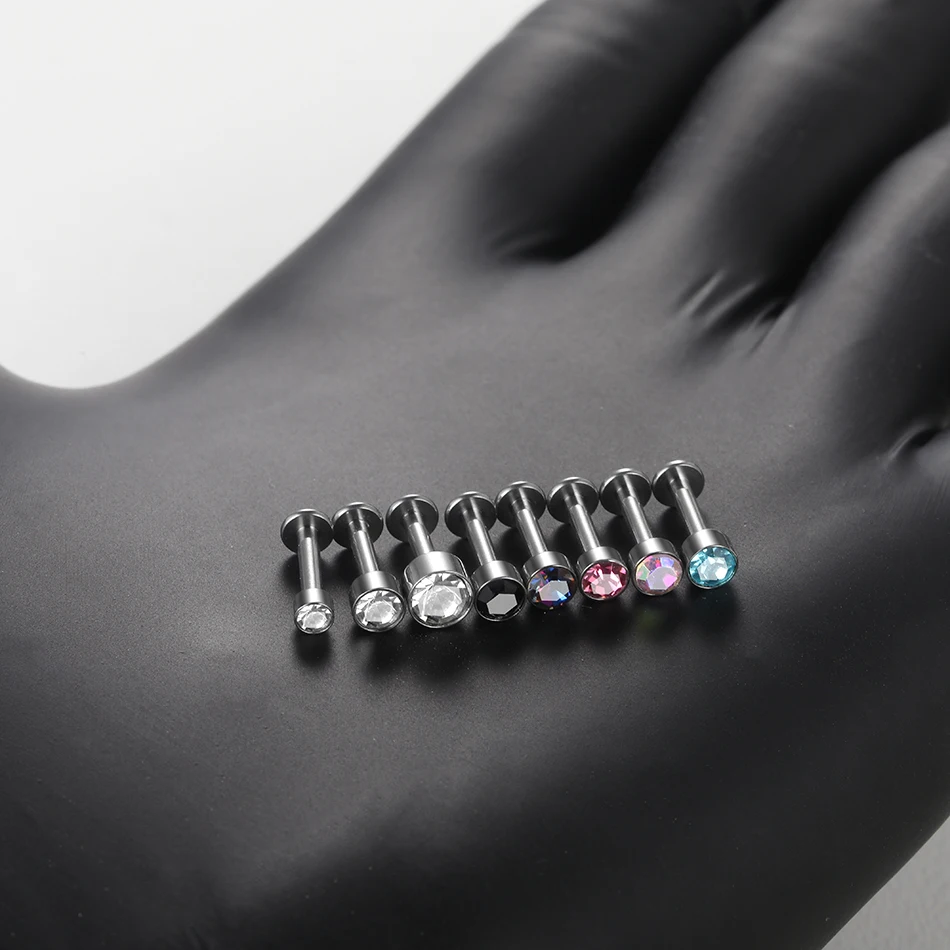1PC Titanium 14G EAR PIERC Zircon Paved Top Thread Ear Rings Cartilage Tragus Earrings Lip Stud Helix Piercing Jewelry for Women image 4
