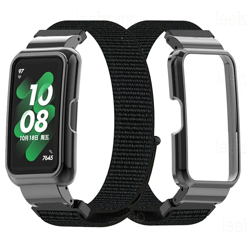 

Nylon Weave Wrist Band For Honor Band 6 7 Smart Band Accessories Strap For Huawei Band 7 6 Bracelet Metal Case Protector Bumper