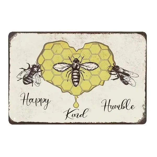Renokes Bee Sign - Happy, Kind, Humble - Rustic Wall Decor - Always Stay Humble & Kind - Farmhouse Bee Signs Bee Plaque for sign