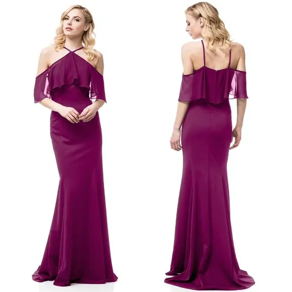 Women Halter Cold Shoulder Mermaid Long Wedding Party Bridesmaid Dresses Formal Evening Gowns