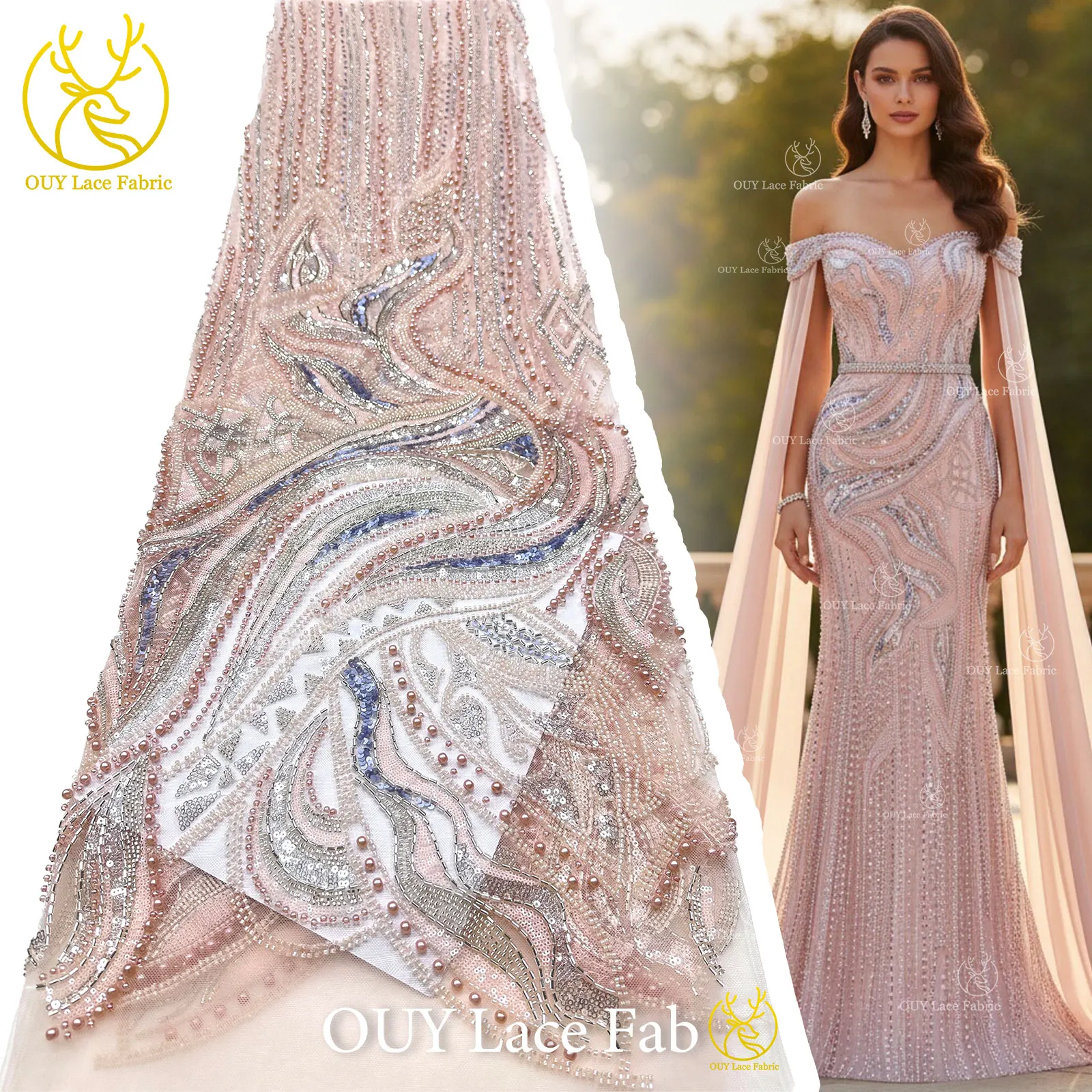 Elegant Nigerian Beaded Embroidery Tulle Lace Fabric 2026 High End African Sequins Lace For Wedding Decoration Dress Sewing