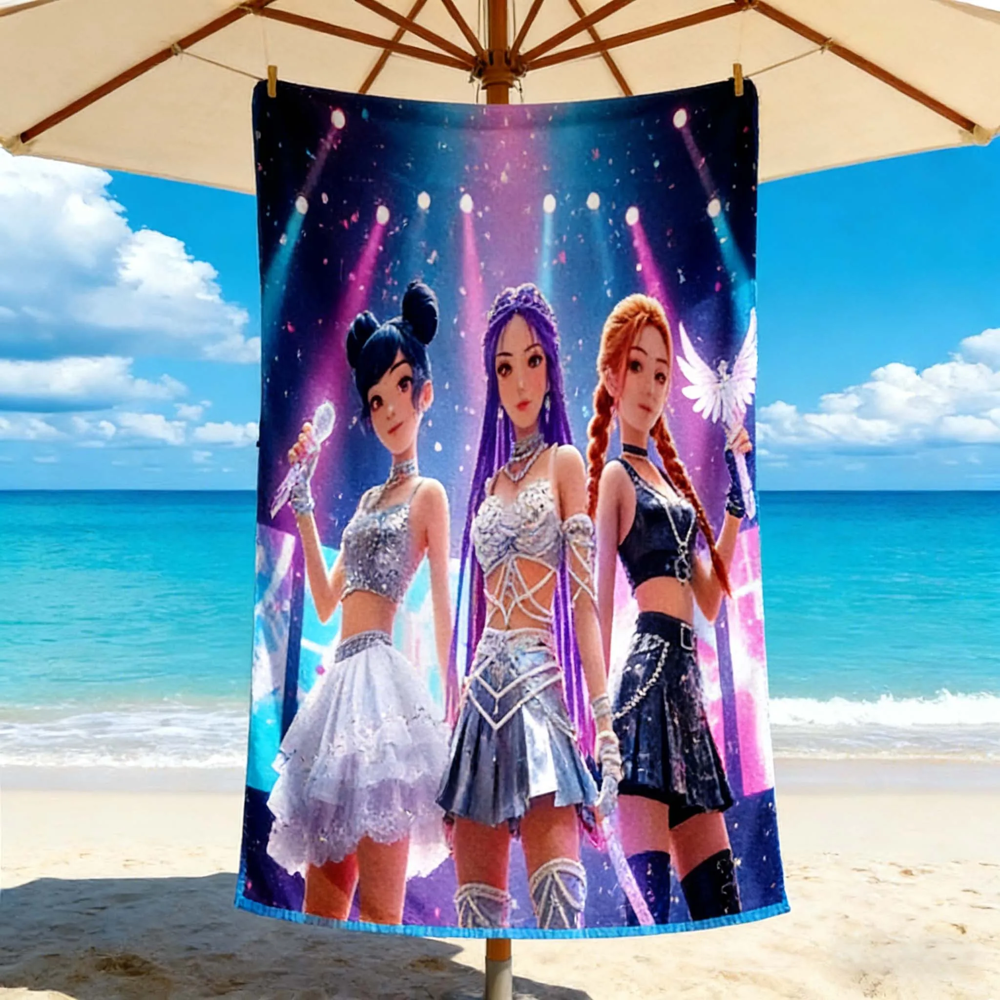 Vibrant Vintage Korean K-pop Group Beach Towel, Ultra-Soft Highly Absorbent Quick-Dry for Camping