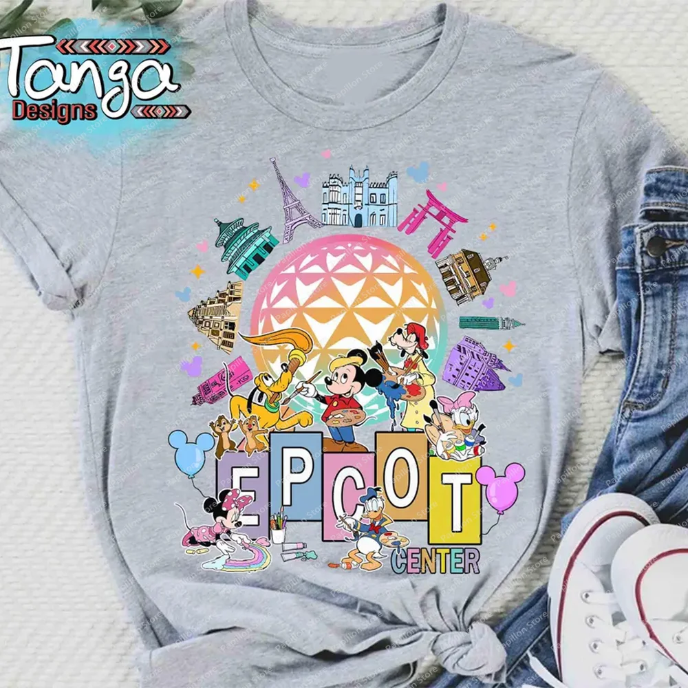 قميص Epcot Center ميكي فريندز للفنانين مهرجان ديزني Epcot الدولي 2025 تي شيرت متطابق مع منتجع Wdw عطلة عائلية جديد
