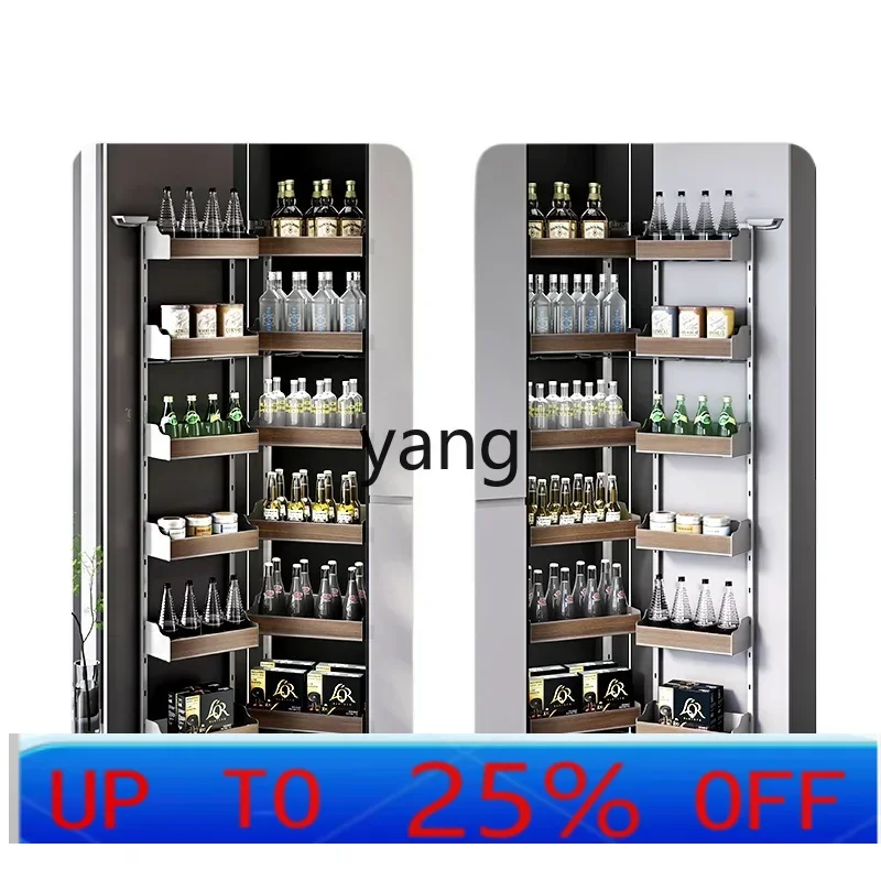 LHH Kitchen Cabinet Pull Basket High Cabinet Storage Stainless Steel Multi-layer Open Door Linkage Seasoning Basket