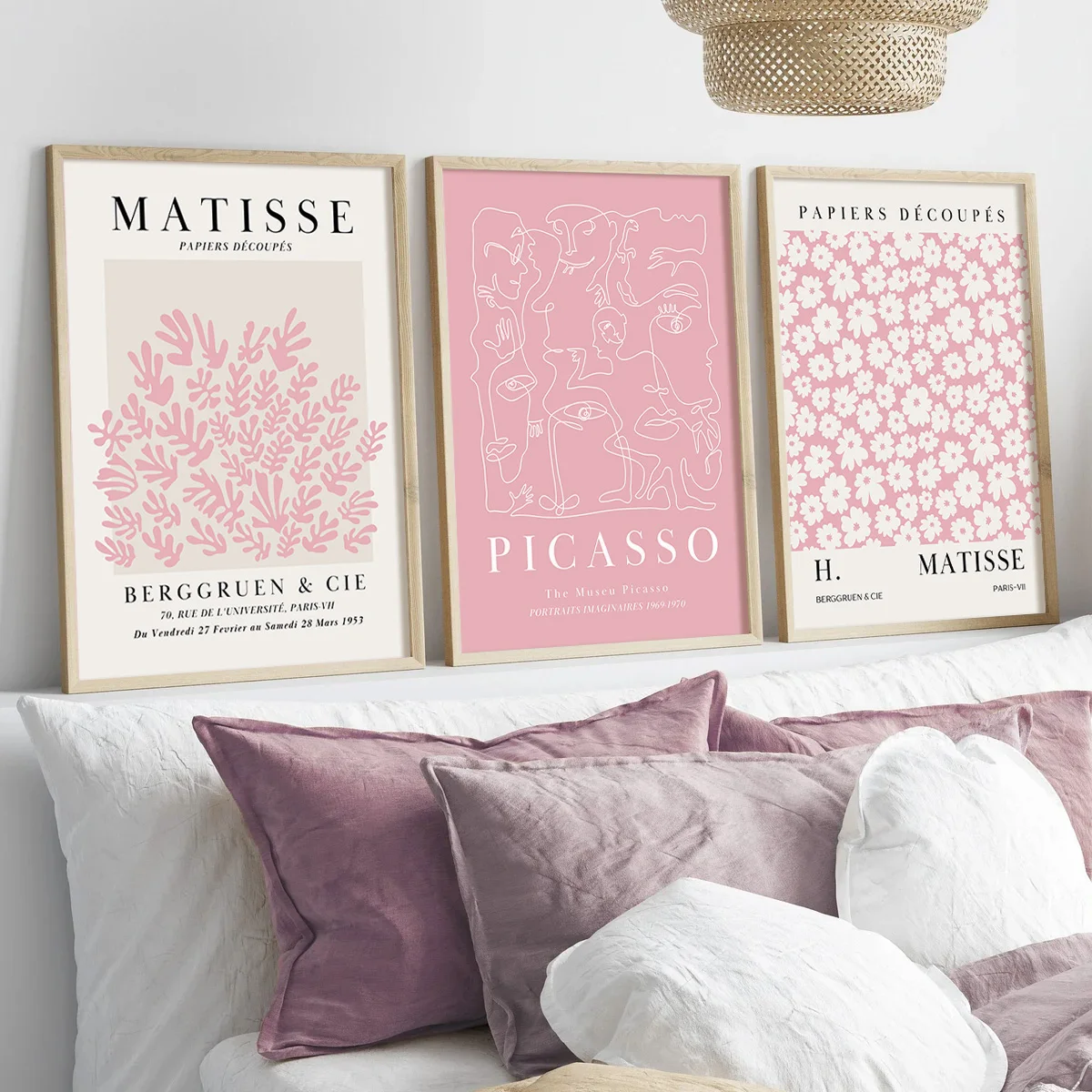 3-Piece Set of Pink Abstract Sage Matisse Wall Art Gallery Prints, Picasso Prints, Henri Matisse Canvas Posters, Modern Minimalist Wall Art,